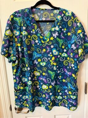 Women’s Navy Floral & Butterfly Scrub Top